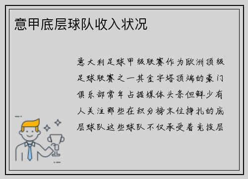意甲底层球队收入状况